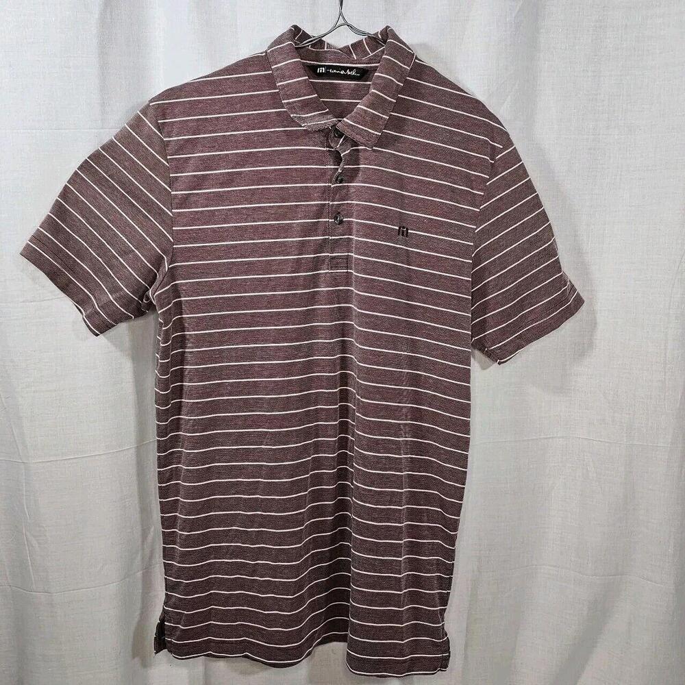 Travis Mathew Pin Stripe Golf Polo Size Medium PreOwned Maroon